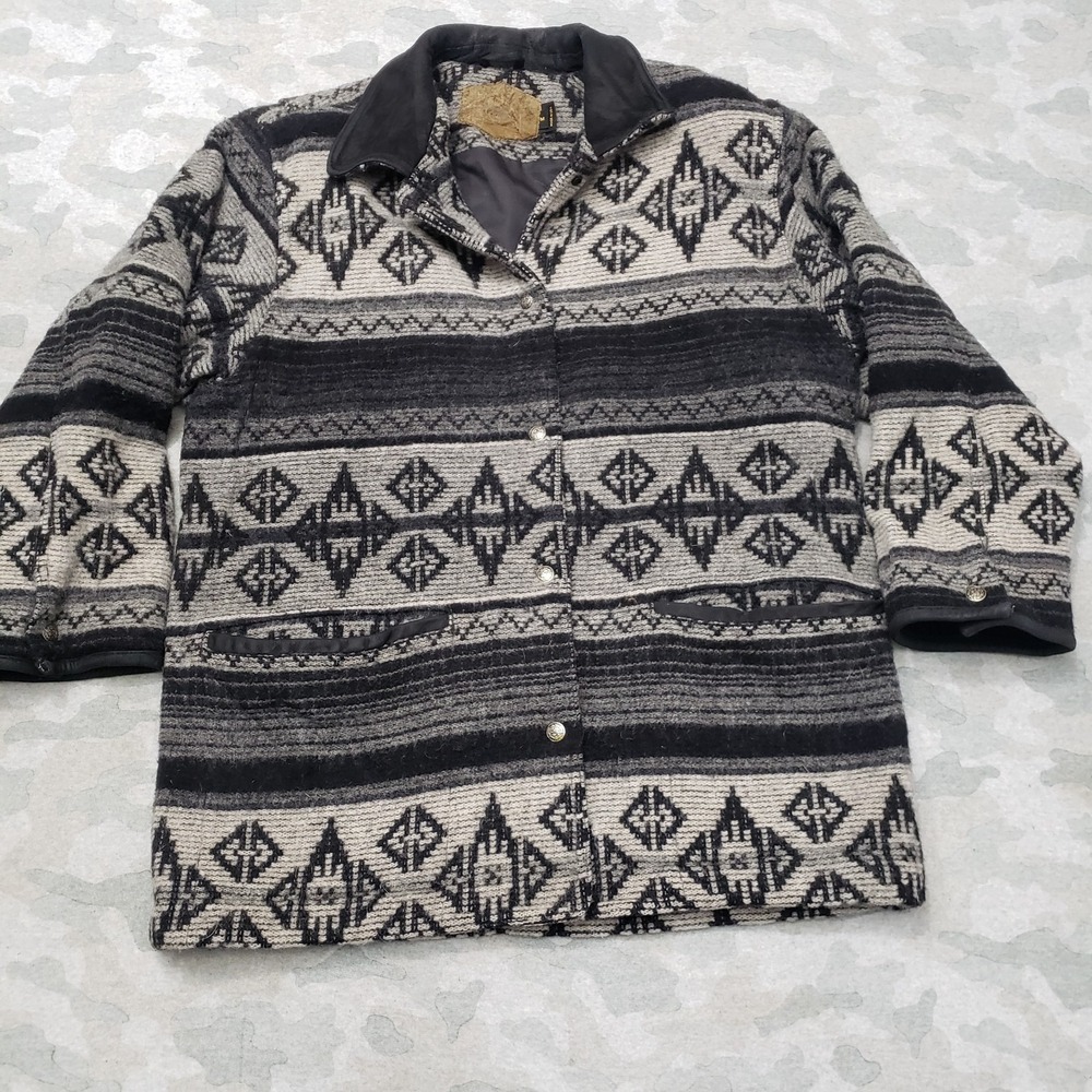 Vintage Woolrich Jacket Womens Medium Gray Wool Blend Aztec Southwest